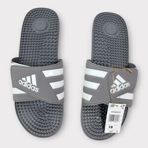 Adidas Adissage Slides Sandal‎ Grey/White/Grey Mens Size 18 Adjustable Cushioned